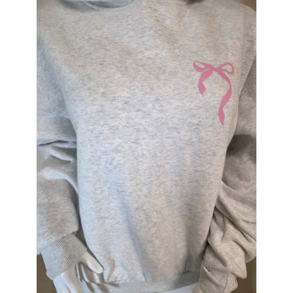 Edikted Grey Heather Pink Bow Graphic Oversized Hoodie Sweatshirt Medium - Picture 6 of 12